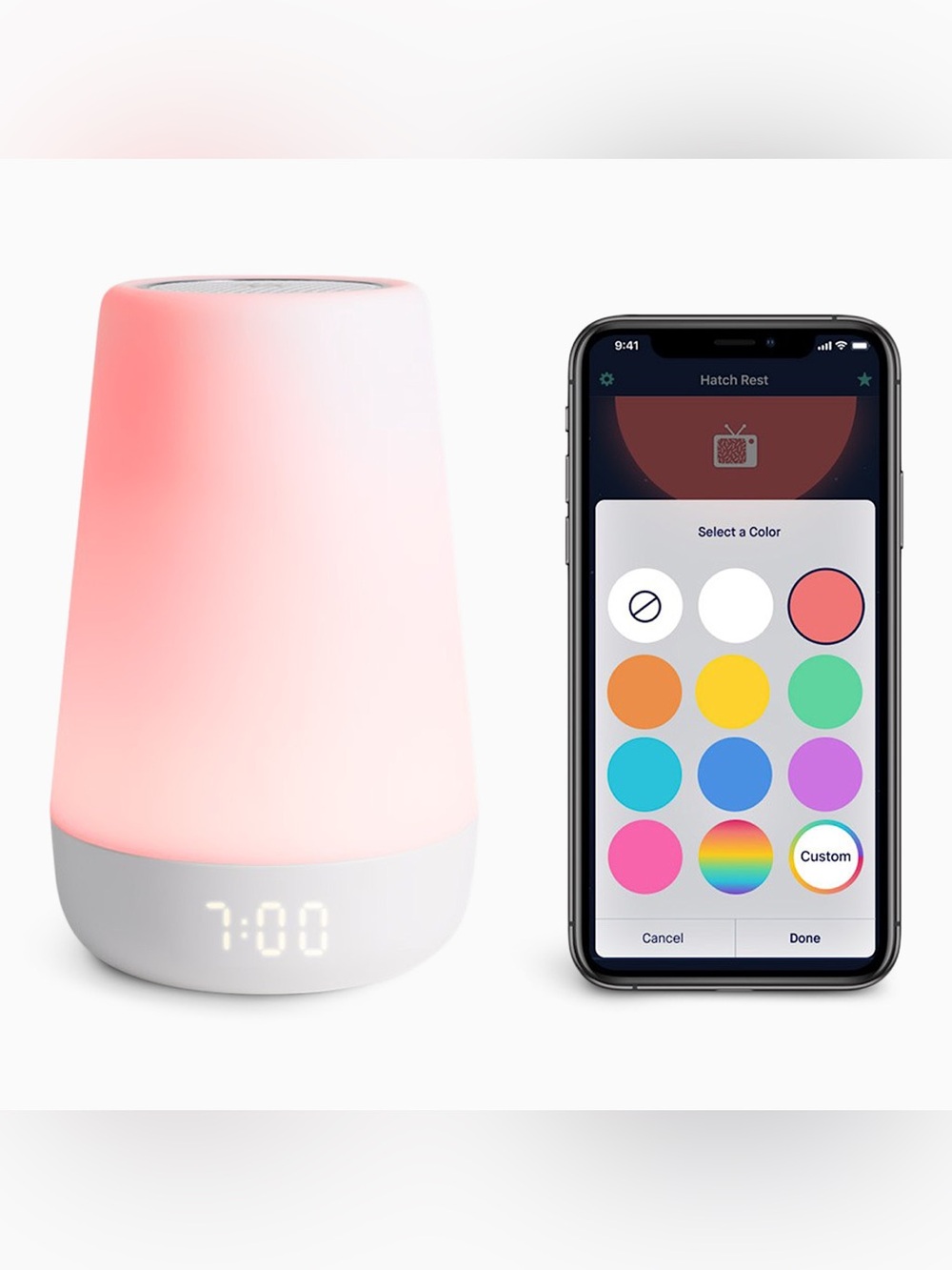Rest+ Gen 1 Sound Machine, Night Light, Time-to-Rise plus Audio Monitor